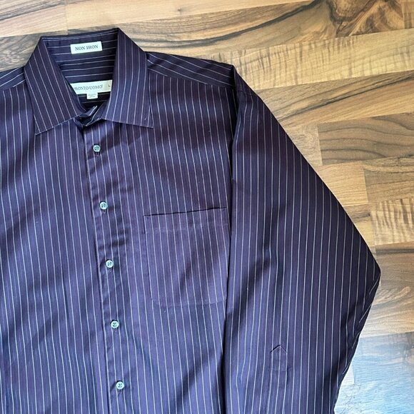 Pronto-Uomo Non-Iron Deep Purple 100% Cotton Pinstripe Button Down Dress Shirt - Picture 5 of 6